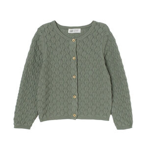 H&M TEXTURED-KNIT CARDIGAN KHAKI GREEN 8-10 years